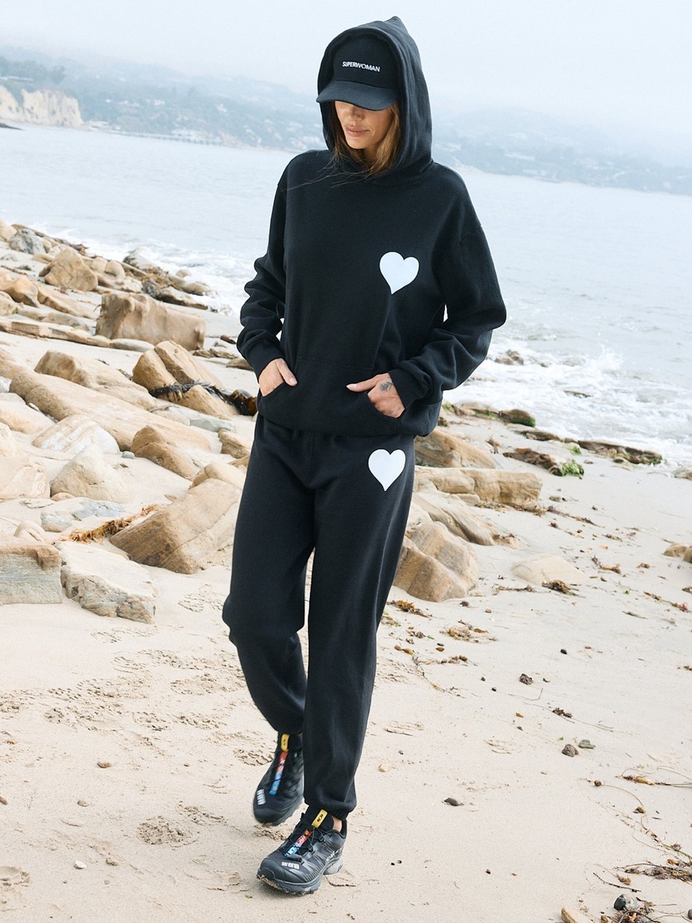 ✨SPRWMN✨Black Heart Hoodie & Sweatpant Set